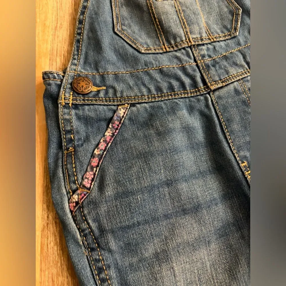 OshKosh B'gosh Blue Denim Overalls with Floral Trim, Size 2T
